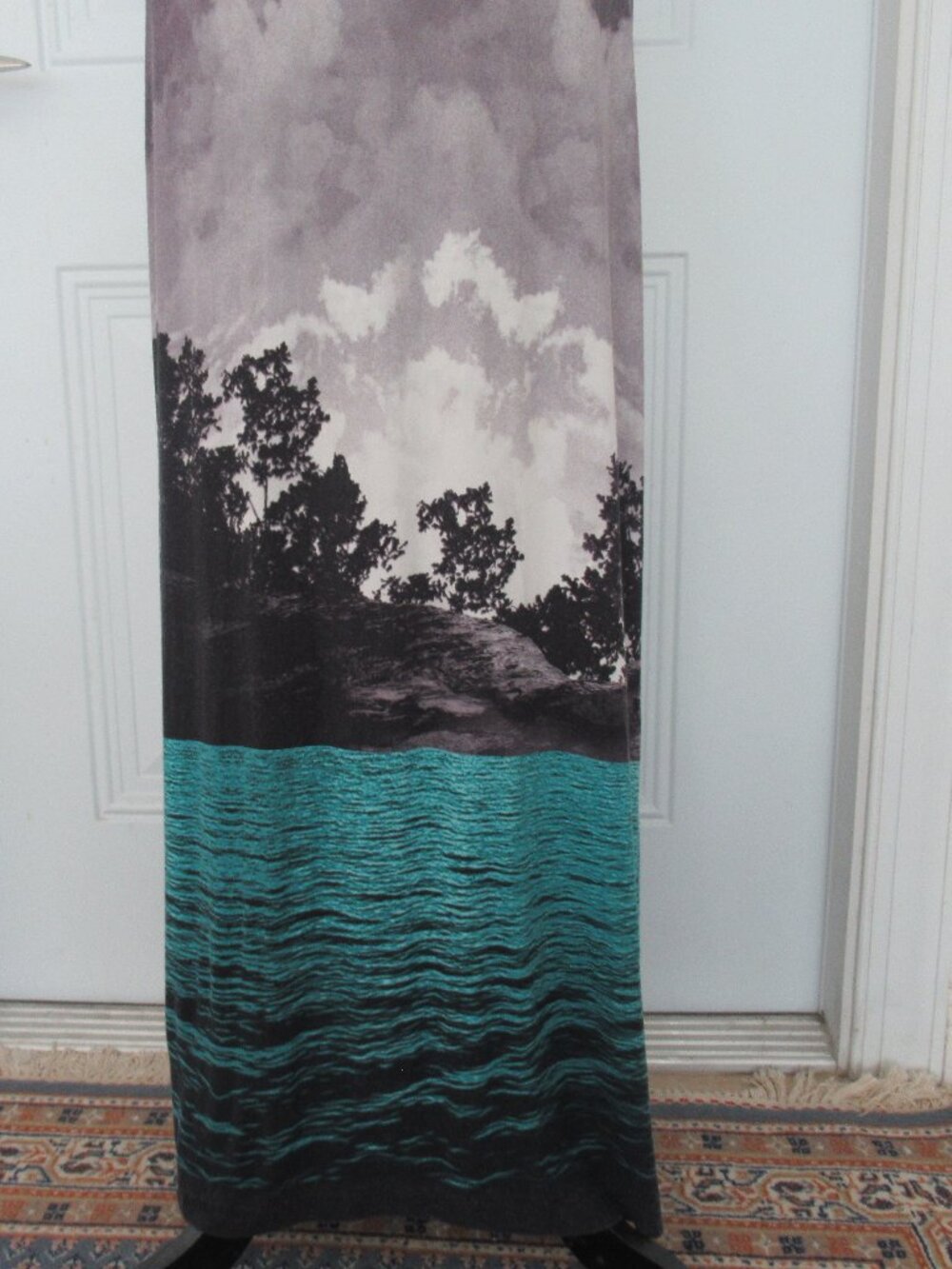 Karen Kane Maxi Summer Dress Size Small Lake Print Stretch, Multicolor - Picture 3 of 7